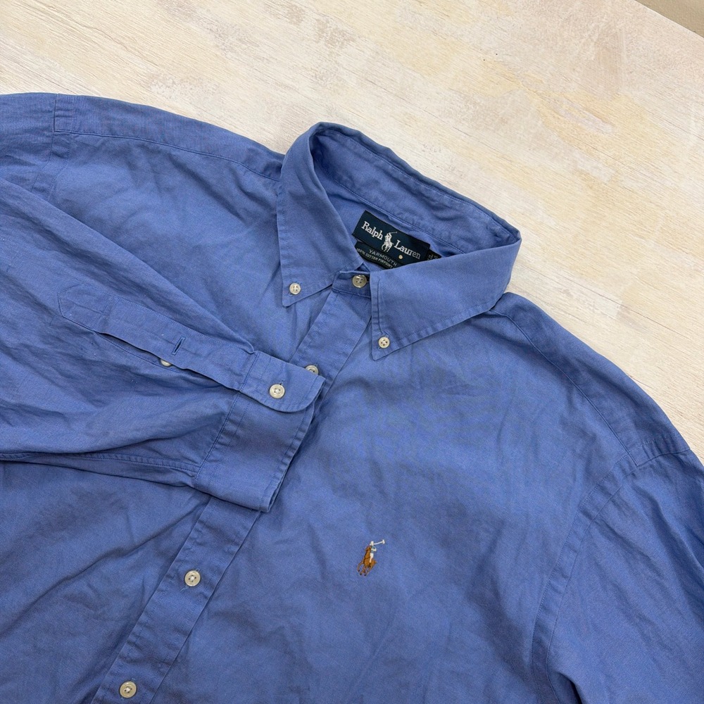 Ralph Lauren Button Down Shirt Yarmouth Pinpoint Oxford Blue Mens 17.5-34